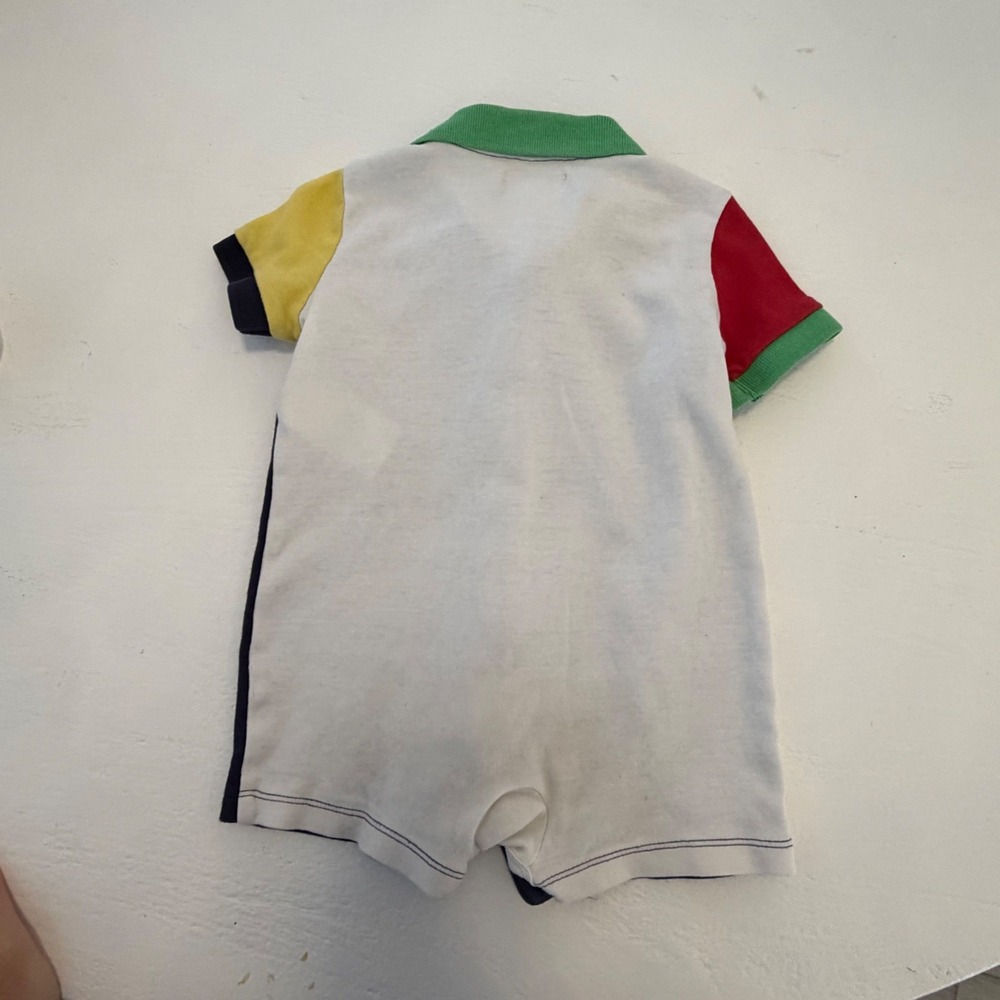 Ralph Lauren Baby Boy Colorblock Polo Romper Navy Red Yellow 9M - Picture 4 of 5